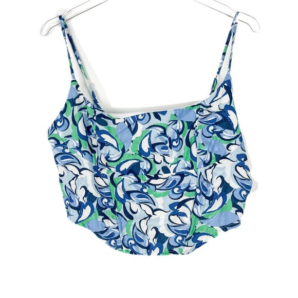 NWT Midnight Sky Floral Linen Blend Bustier Crop Top Blue Green Size Large L NEW - Picture 1 of 9
